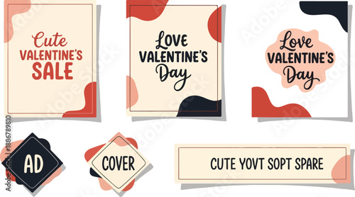 Set of elegant valentine day social media templates and promotional graphic assets