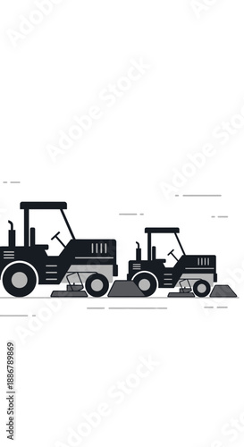 Modern Flat Design Illustration Of Heavy Road Rollers Working Together
