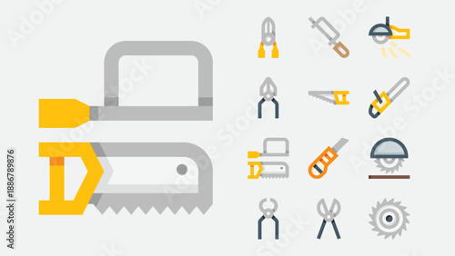 Cutting tools and hand tools icons set