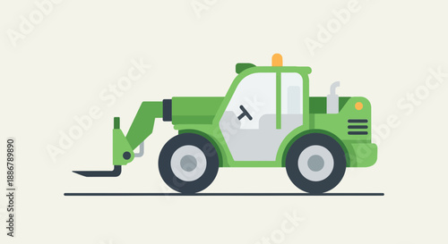 Modern Green Telehandler Forklift Construction Vehicle Flat Design Icon Illustration