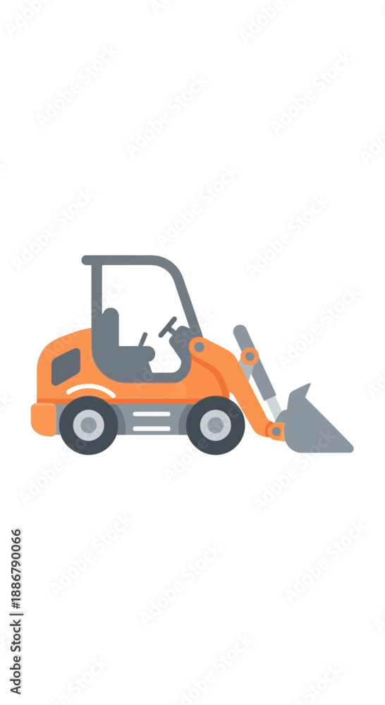 Fototapeta premium Modern Flat Design Orange Front Loader Vehicle Icon For Digital Assets And Industrial Websites