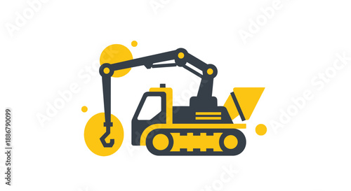 Modern Heavy Construction Crane And Excavator Machinery Icon Design Element