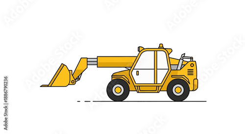 Modern Flat Design Yellow Telehandler Construction Site Vehicle Illustration Isolated