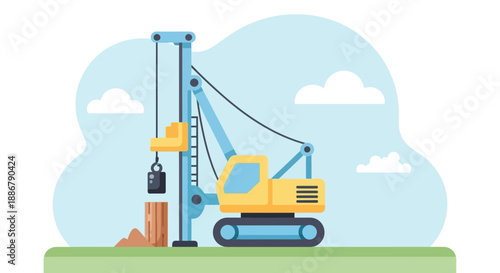 Modern Foundation Building Machine Illustration For Construction Projects And Infrastructure