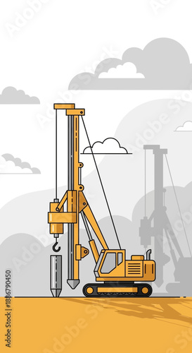 Modern Foundation Drilling Machine Working At Construction Site For New Infrastructure