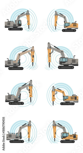 Modern Heavy Duty Hydraulic Breaker Excavators Vibrating Demolition Construction Equipment