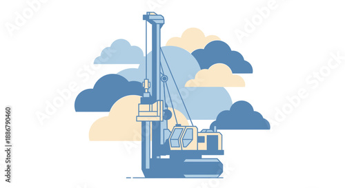 Modern Foundation Drilling Rig Construction Equipment With Cloudy Sky Background Professional