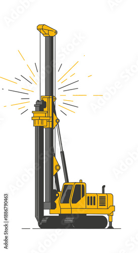 Modern Heavy Duty Foundation Piling Rig Machine Vector Illustration For Construction Site Use