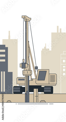 Modern Foundation Drilling Rig Operating In A Dynamic Cityscape Setting