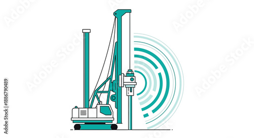 Modern Foundation Drilling Rig With Ground Penetrating Radar Waves Illustration