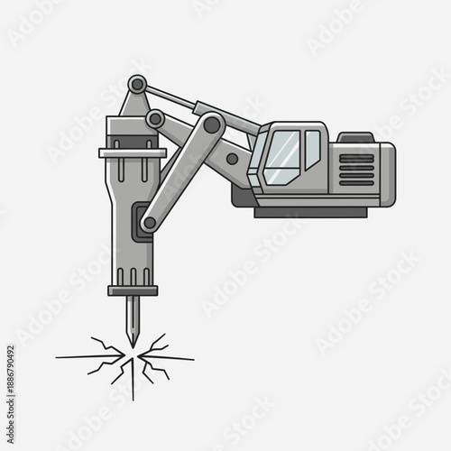 Modern Heavy Duty Hydraulic Jackhammer Breaking Ground Construction Equipment Vector Illustration