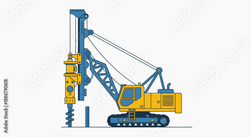 Modern Heavy Duty Pile Driver Working On Crucial Foundation Construction Projects