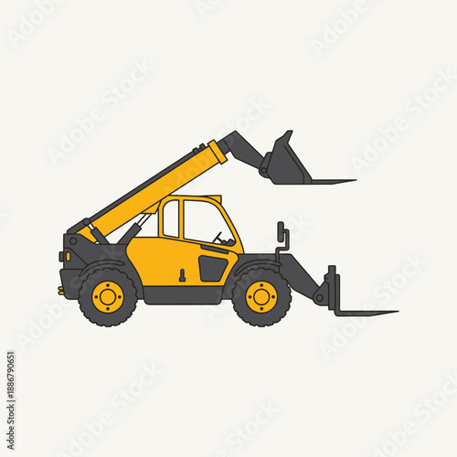 Modern Heavy Duty Telehandler Construction Vehicle Flat Vector Illustration Design