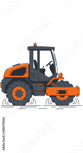 Modern Heavy Duty Road Roller Compactor Machine Vector Illustration Design Element