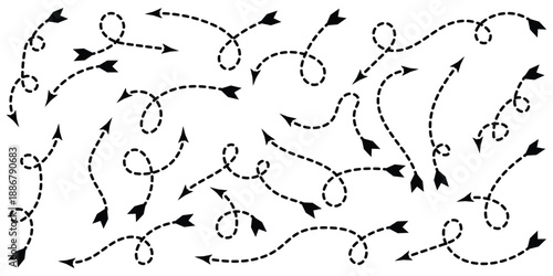 Smooth Curve Arrows Illustrating Direction and Flow, vector illustration