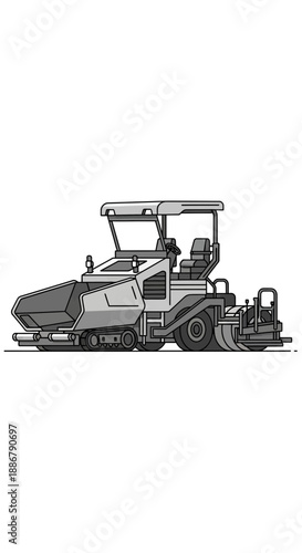 Modern Heavy Equipment Asphalt Paver Industrial Road Construction Machine Vector Illustration
