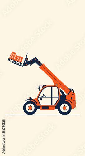 Modern Heavy Equipment Telehandler Lifting Cargo On Industrial Logistics Site Illustration