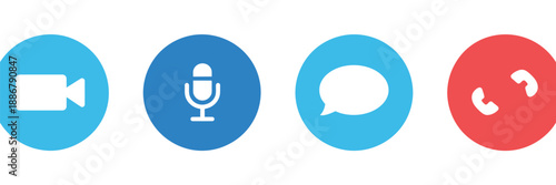 video call icon set vector illustration featuring video conference, online meeting, webcam, microphone, chat, and digital communication symbols for apps and websites