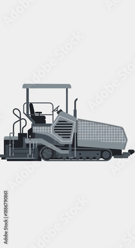 Modern Heavy Industrial Asphalt Paver Machine Building Infrastructure Vector Graphic