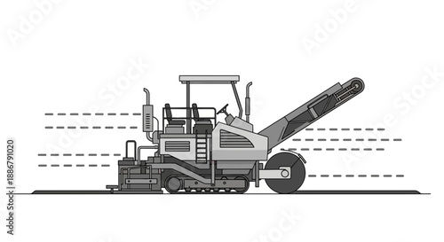 Modern Heavy Road Construction Machine Actively Paving Asphalt For Urban Infrastructure Development