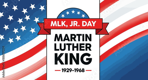 Martin Luther King Jr. Day celebration with American flag elements.