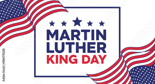 Martin Luther King Jr. Day celebration with American flags and stars.