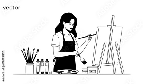 Office teamwork and collaboration outline vector illustration