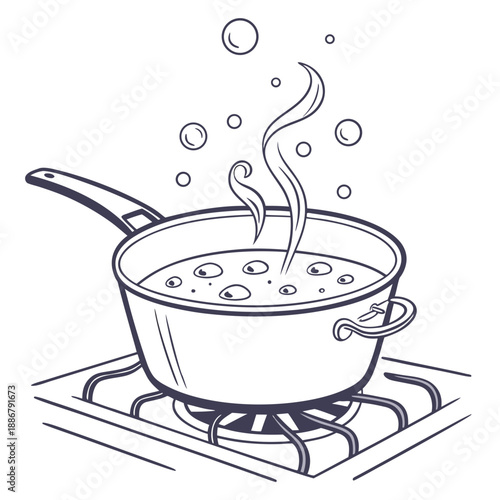 Local milk boiling wide mouth pot, traditional village kitchenware for heating liquids, simple earthenware cooking vessel, clean design illustration.