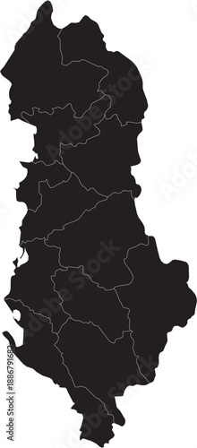 Country of Albania Map with Different Region Divisions Editable Vector Design