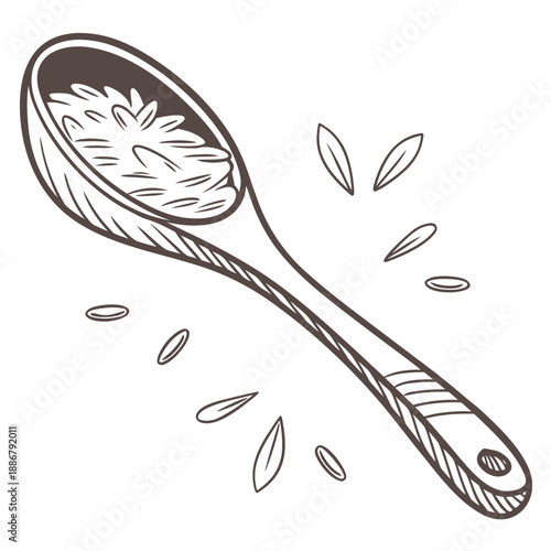 Authentic handcrafted wooden rice serving spoon, essential for traditional Asian meals and rustic kitchen decor.