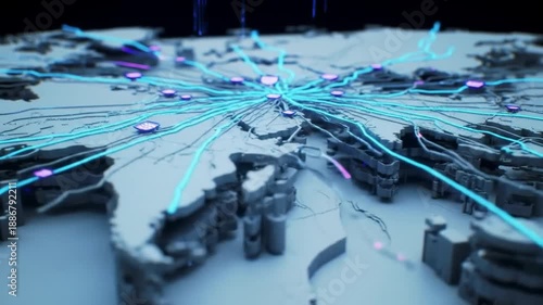 Abstract map with network connections and digital lines technology concept