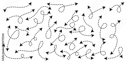 Dynamic Curve Arrows with Motion Elements and Graphic Flow, vector illustration.