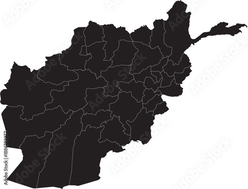 Country of Afghanistan Map with Different Region Divisions Editable Vector Design
