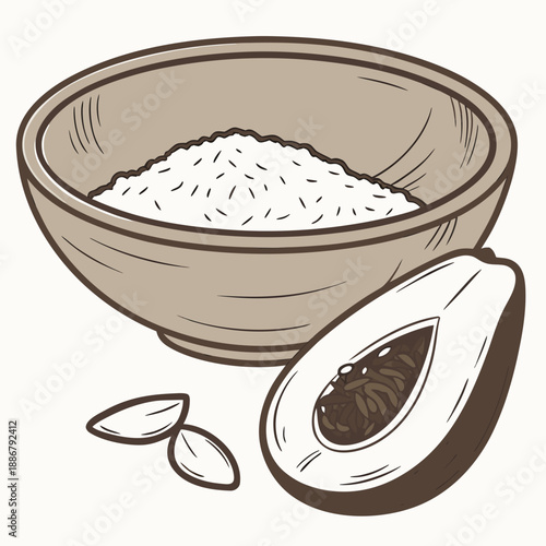 Handcrafted clay rice serving bowl, a deep, flat bottomed artisanal piece for presenting meals, showcasing rustic charm and culinary tradition.