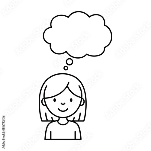 Thoughtful girl with empty thought bubble