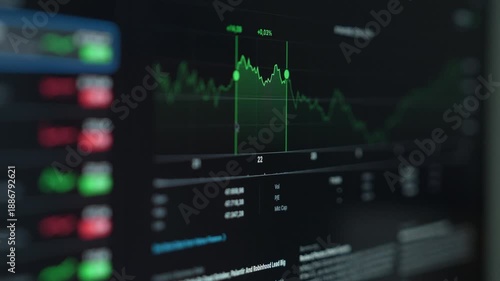 close up smartphone with laptop and open stock exchange, trading Online app interface. Man hand scrolling touch screen analysing chart forex crypto currency.