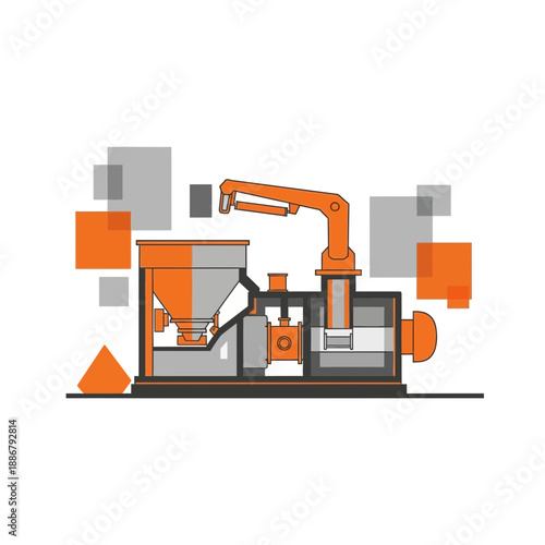 Modern Industrial Automation System Featuring Robotic Arm and Processing Unit