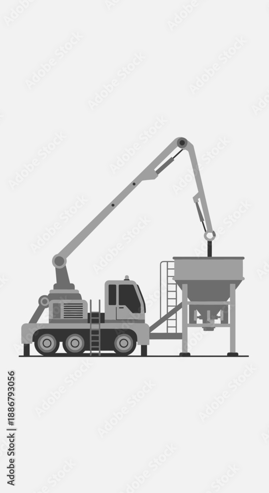 Fototapeta premium Modern Industrial Concrete Pump Truck Delivering Fresh Material For Construction Projects