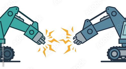 Modern Industrial Robotic Arms Clash In Dynamic Technological Competition Showcasing