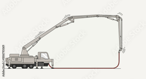Modern Industrial Concrete Pump Truck Delivering Material To Urban Construction Site Vector