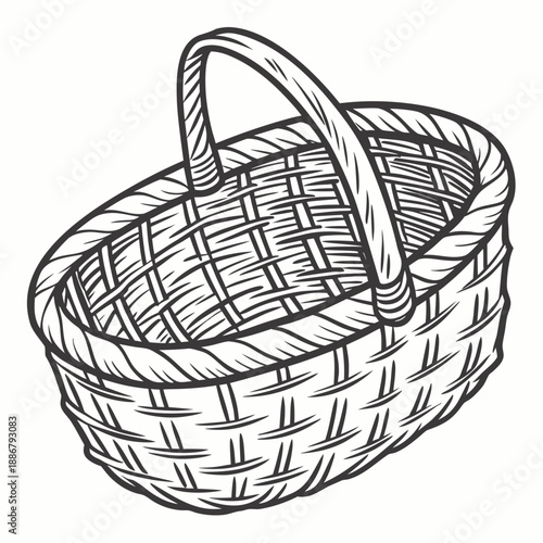 Traditional oval woven fish storage basket, a rustic handmade container for preserving catches in village settings.