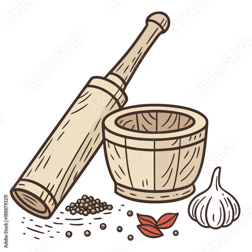 Village kitchen wooden spice stirring rod, a simple, handcrafted tool for mixing ingredients in traditional cooking.