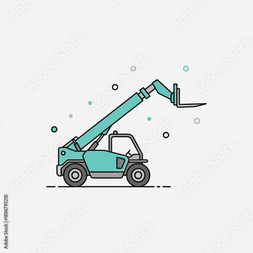 Modern Industrial Telehandler Lift Truck Equipment Flat Vector Design Illustration For Logistics