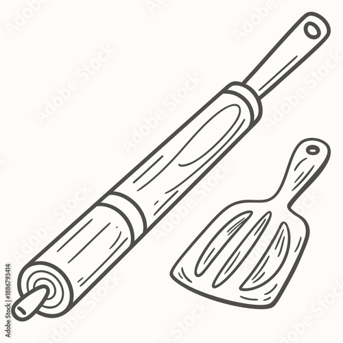 Local handmade wooden food stirring paddle, a functional kitchen utensil for mixing and cooking traditional dishes.