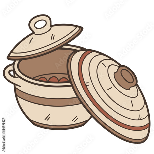 Village style clay vegetable cooking pot, a clean, traditional earthenware vessel for slow-cooking healthy meals.