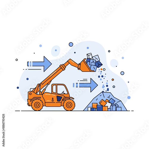 Modern Industrial Telehandler Loader Moving Construction Blocks Process Illustration