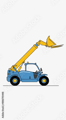 Modern Industrial Telehandler Machinery Vector Illustration Blue And Yellow Equipment Artwork