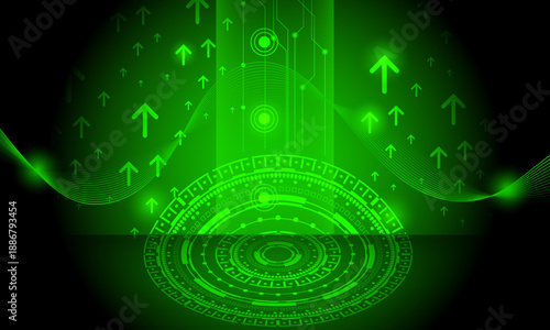 green circuit lines circles electronic futuristic cyberspace with neon light abstract high technology background