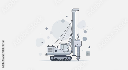 Modern Industrial Construction Drilling Rig With Minimalist Outline Design Illustration