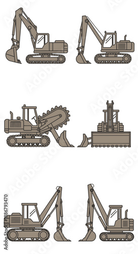 Modern Industrial Construction Equipment Excavator And Trencher Design Elements Collection